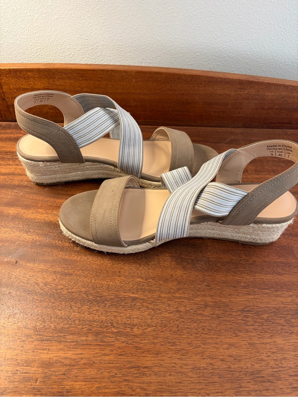 Market & Spruce Celeste Wedge Sandals Women's Size 9 Taupe Strappy Espadrille - Picture 2 of 8